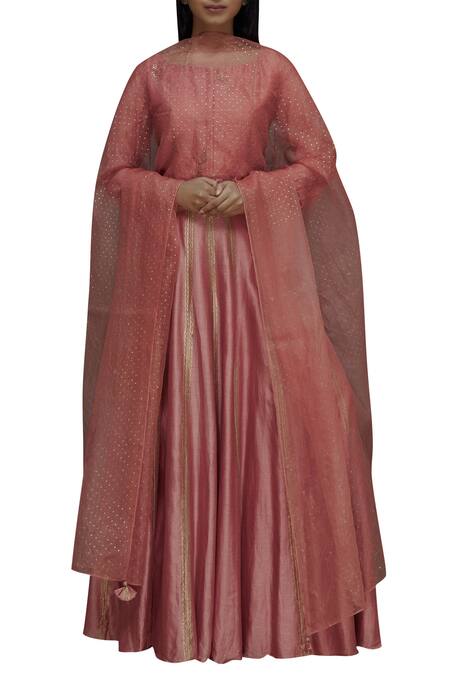 Priyam Narayan_Pink Handloom Chanderi Round Lehenga Set_Online_at_Aza_Fashions