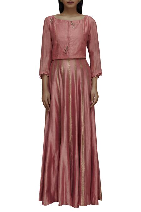 Buy_Priyam Narayan_Pink Handloom Chanderi Round Lehenga Set_Online_at_Aza_Fashions