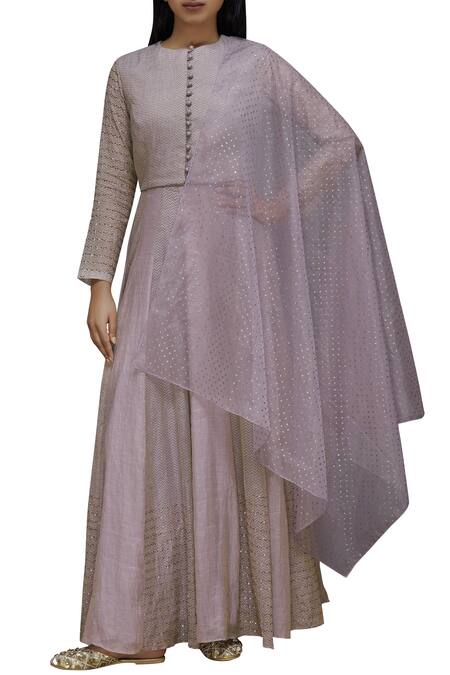 Priyam Narayan_Purple Handloom Chanderi Round Lehenga Set_Online_at_Aza_Fashions