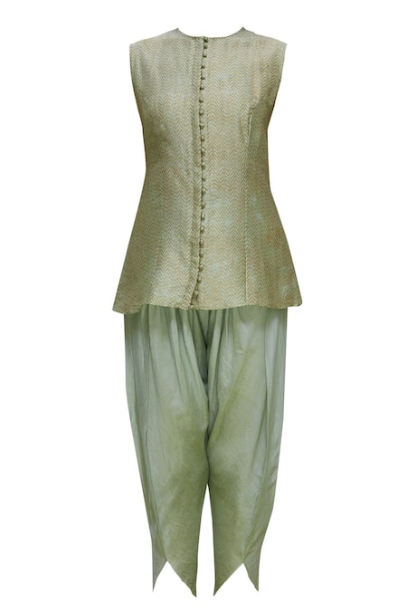 Buy_Priyam Narayan_Blue Handloom Chanderi Round Kurti Dhoti Pant Set_Online_at_Aza_Fashions