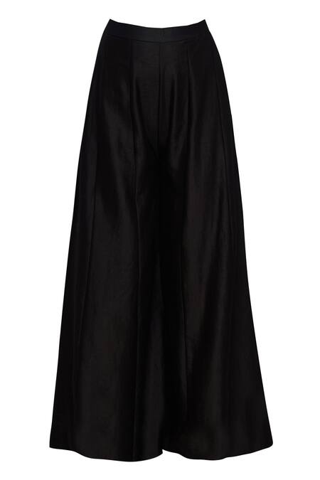 Shop_Priyam Narayan_Black Handloom Chanderi Mandarin Collar Anarkali Palazzo Set_Online_at_Aza_Fashions