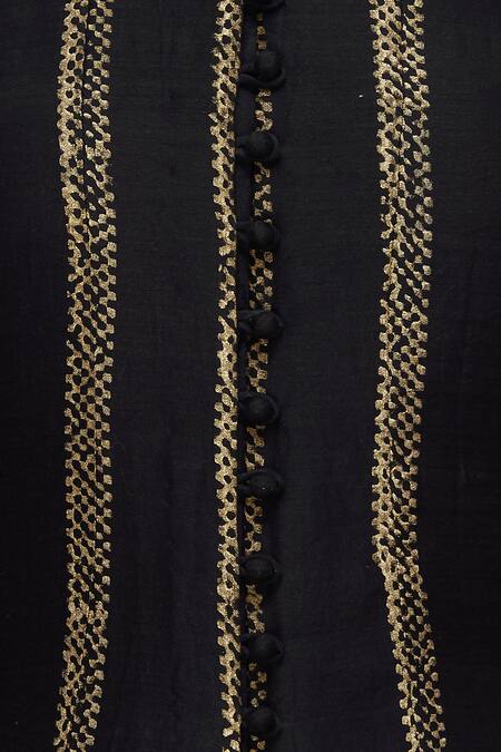 Priyam Narayan_Black Handloom Chanderi Mandarin Collar Anarkali Palazzo Set_at_Aza_Fashions