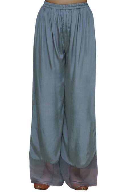 Shop_Priyam Narayan_Blue Organza, Modal Round Chanderi Tunic Palazzo Set_Online_at_Aza_Fashions