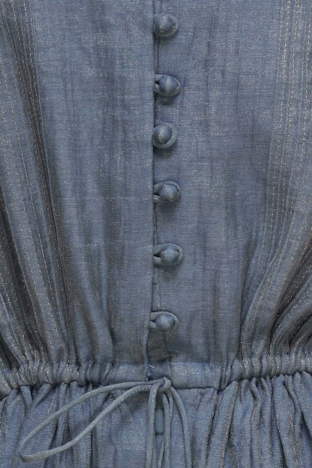 Priyam Narayan_Blue Organza, Modal Round Chanderi Tunic Palazzo Set_at_Aza_Fashions