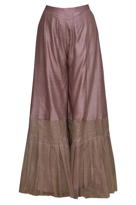 Shop_Priyam Narayan_Purple Handloom Chanderi Square Neck Kurta Palazzo Set_Online_at_Aza_Fashions