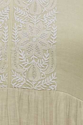Myra By Anju Narain_Gold Tissue Chikankari Anarkali Set_at_Aza_Fashions