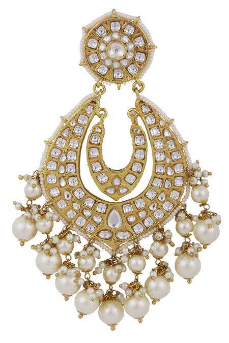 Khushi Jewels_Gold Plated Stones, Pearls Studded Danglers _Online_at_Aza_Fashions