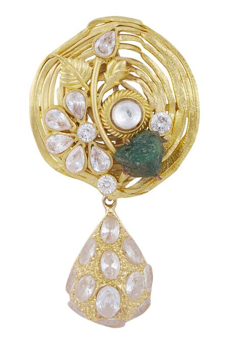 Khushi Jewels_Gold Plated Stone Carved Danglers_Online_at_Aza_Fashions