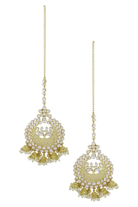 Shop Khushi Jewels Gold Plated Bead Jhumka Chandbali Earrings at Aza Fashions Shop_Khushi Jewels_Gold Plated Bead Jhumka Chandbali Earrings_at_Aza_Fashions