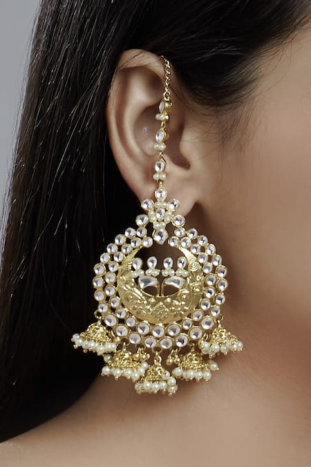 Khushi Jewels Gold Plated Bead Jhumka Chandbali Earrings