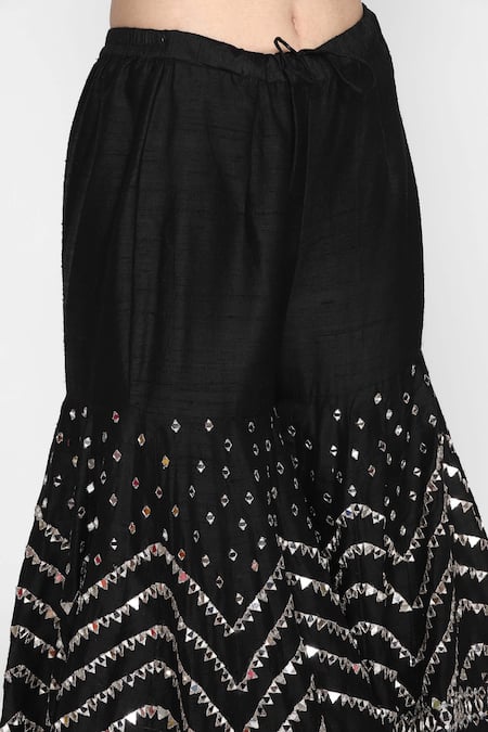 Abhinav Mishra_Black Raw Silk, Tissue Organza Round Neck Embellished Kurta Sharara Set_at_Aza_Fashions