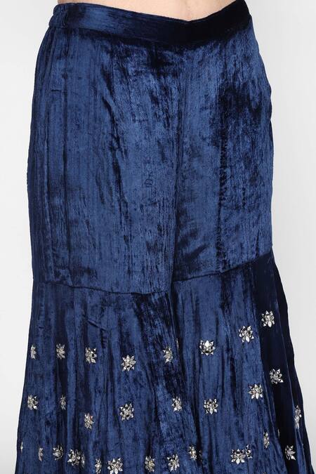 Shop Abhinav Mishra Blue Velvet Embroidered Kurta Sharara Set Online at Aza Fashions Shop_Abhinav Mishra_Blue Velvet Embroidered Kurta Sharara Set_Online_at_Aza_Fashions