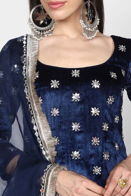 Abhinav Mishra Blue Velvet Embroidered Kurta Sharara Set at Aza Fashions Abhinav Mishra_Blue Velvet Embroidered Kurta Sharara Set_at_Aza_Fashions