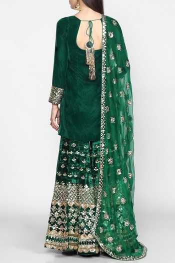 Abhinav Mishra Green Velvet Straight Kurta Sharara Set 2
