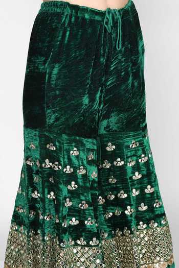 Abhinav Mishra Green Velvet Straight Kurta Sharara Set 5