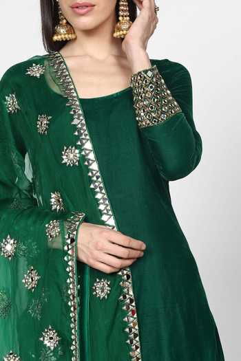 Abhinav Mishra Green Velvet Straight Kurta Sharara Set 6