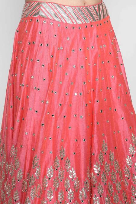 Abhinav Mishra_Pink Organza, Chanderi U Neckline Lehenga Set_at_Aza_Fashions