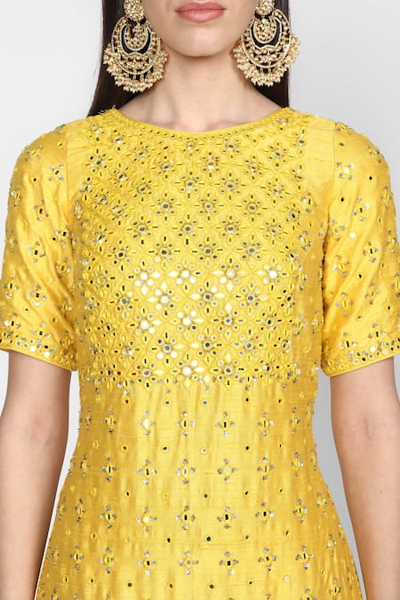 Shop_Abhinav Mishra_Yellow Chanderi Kurta Sharara Set_Online_at_Aza_Fashions