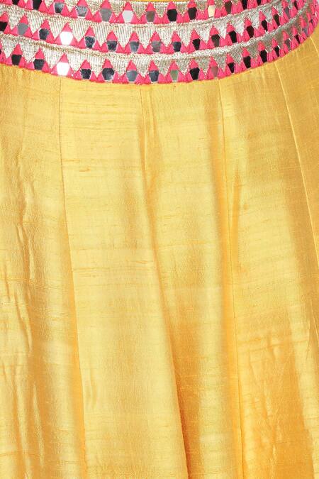 Abhinav Mishra_Yellow Raw Silk Chanderi Lehenga Set_at_Aza_Fashions
