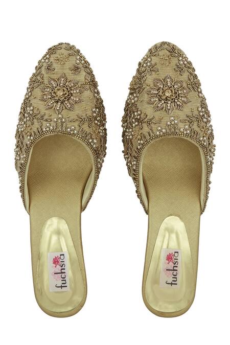 Fuchsia by aashaka mehta Gold Cut Work, Beads, Zari Embroidered Closed Toe Heels Online at Aza Fashions Fuchsia by aashaka mehta_Gold Cut Work, Beads, Zari Embroidered Closed Toe Heels _Online_at_Aza_Fashions