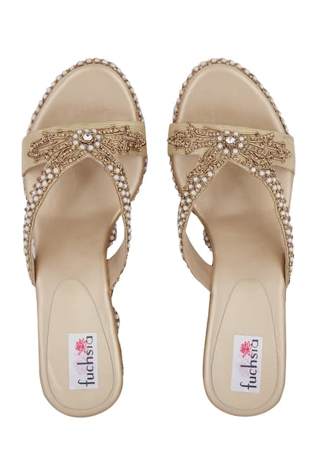 Fuchsia by aashaka mehta_Beige Embroidery Wedges _Online_at_Aza_Fashions