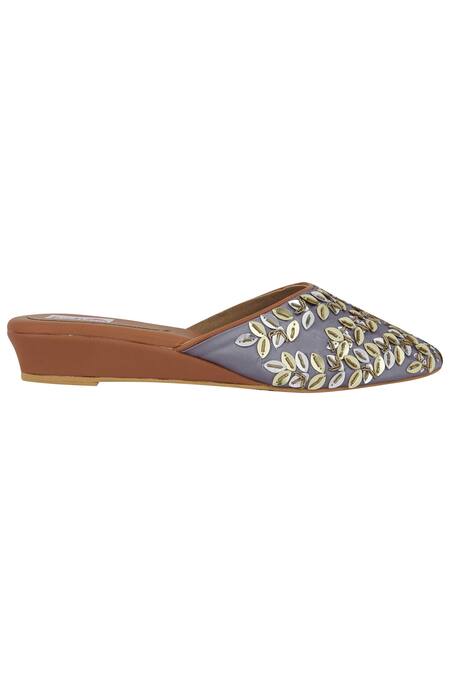 Shop Fuchsia by aashaka mehta Blue Embroidered Wedges at Aza Fashions Shop_Fuchsia by aashaka mehta_Blue Embroidered Wedges_at_Aza_Fashions