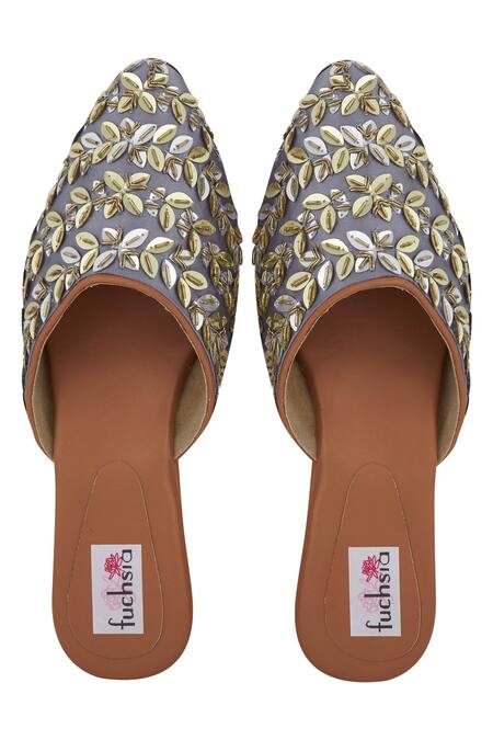 Fuchsia by aashaka mehta Blue Embroidered Wedges Online at Aza Fashions Fuchsia by aashaka mehta_Blue Embroidered Wedges_Online_at_Aza_Fashions