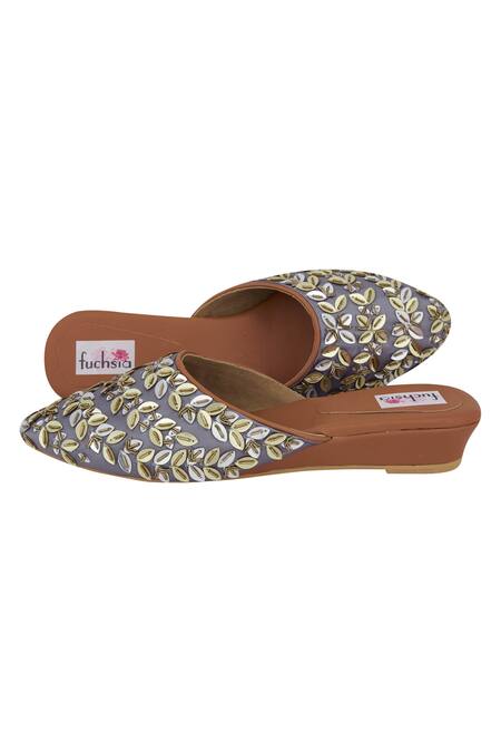 Buy Fuchsia by aashaka mehta Blue Embroidered Wedges Online at Aza Fashions Buy_Fuchsia by aashaka mehta_Blue Embroidered Wedges_Online_at_Aza_Fashions