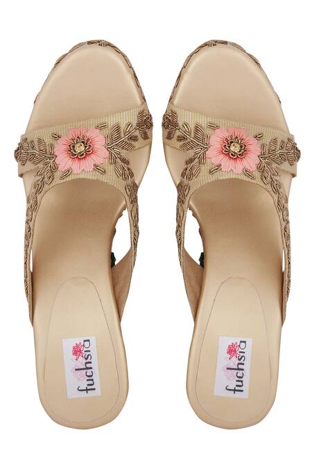 Fuchsia by aashaka mehta Gold Embroidery Wedges Online at Aza Fashions Fuchsia by aashaka mehta_Gold Embroidery Wedges _Online_at_Aza_Fashions