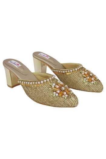 Buy Fuchsia by aashaka mehta Gold Bead Embroidery Heels at Aza Fashions Buy_Fuchsia by aashaka mehta_Gold Bead Embroidery Heels_at_Aza_Fashions