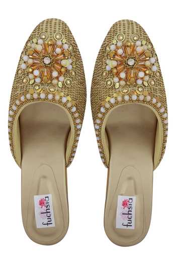 Fuchsia by aashaka mehta Gold Bead Embroidery Heels Online at Aza Fashions Fuchsia by aashaka mehta_Gold Bead Embroidery Heels_Online_at_Aza_Fashions