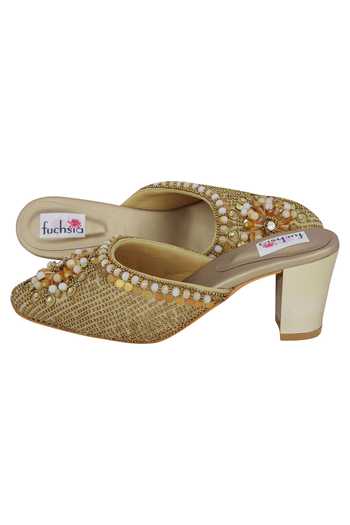 Buy Fuchsia by aashaka mehta Gold Bead Embroidery Heels Online at Aza Fashions Buy_Fuchsia by aashaka mehta_Gold Bead Embroidery Heels_Online_at_Aza_Fashions