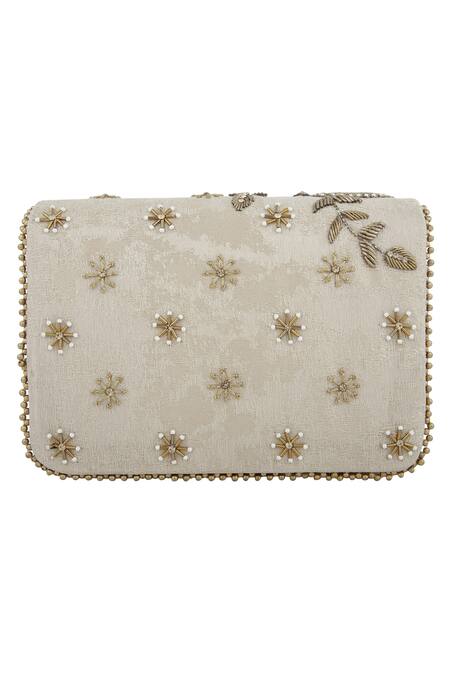 Buy_Fuchsia by aashaka mehta_Gold Beads, Zari Embroidered Clutch _Online_at_Aza_Fashions