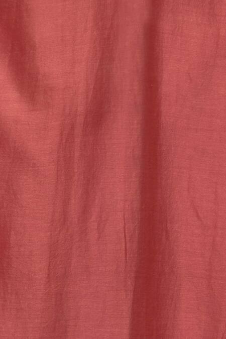 Surendri_Red Chanderi Band Collar Kurta Set_at_Aza_Fashions