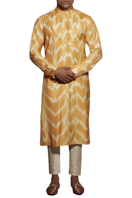 Gaurav Katta Yellow Bhagalpuri Silk Overlap Kurta