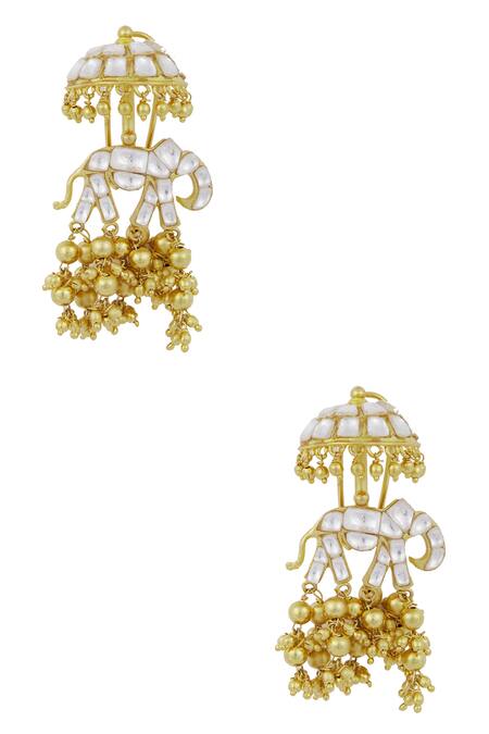 Buy_Auraa Trends_Gold Plated Kundan, Bead Elephant Choker Set_Online_at_Aza_Fashions