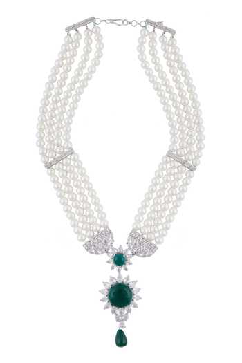 Auraa Trends_Silver Plated Pearls, Stones Bead Necklace Set_Online_at_Aza_Fashions