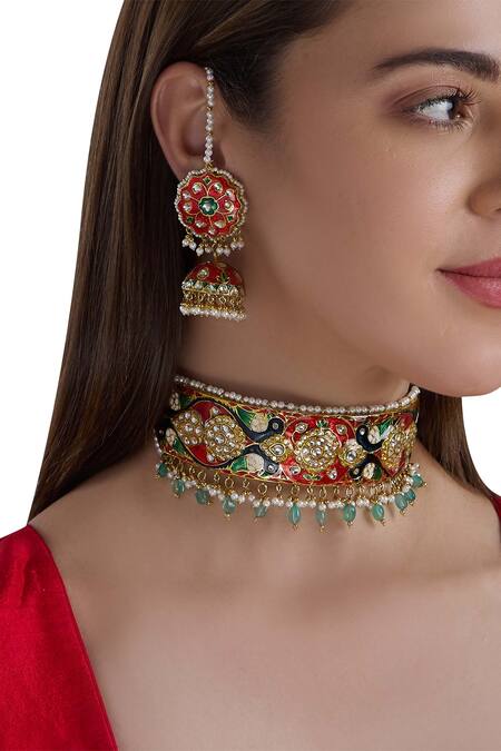 Shop Auraa Trends Multi Color Kundan, Bead Choker Set at Aza Fashions Shop_Auraa Trends_Multi Color Kundan, Bead Choker Set_at_Aza_Fashions