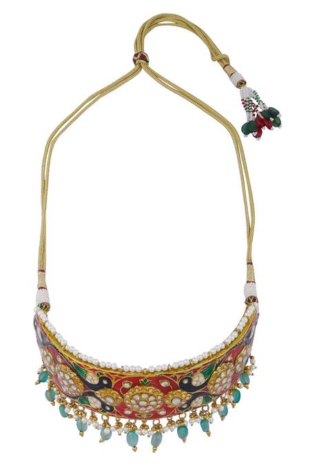 Auraa Trends Multi Color Kundan, Bead Choker Set Online at Aza Fashions Auraa Trends_Multi Color Kundan, Bead Choker Set_Online_at_Aza_Fashions