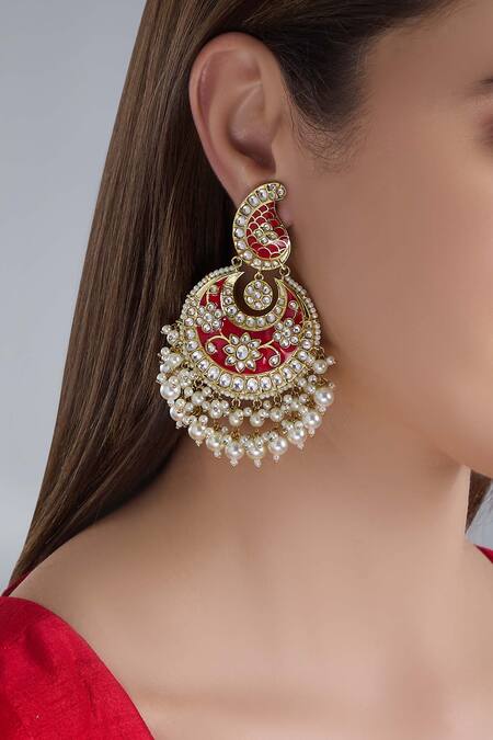 Shop_Auraa Trends_Gold Plated Kundan, Bead Chandbalis_at_Aza_Fashions