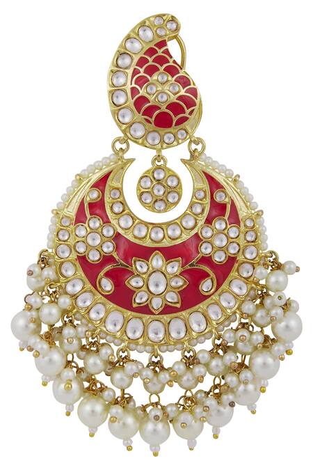 Auraa Trends_Gold Plated Kundan, Bead Chandbalis_Online_at_Aza_Fashions