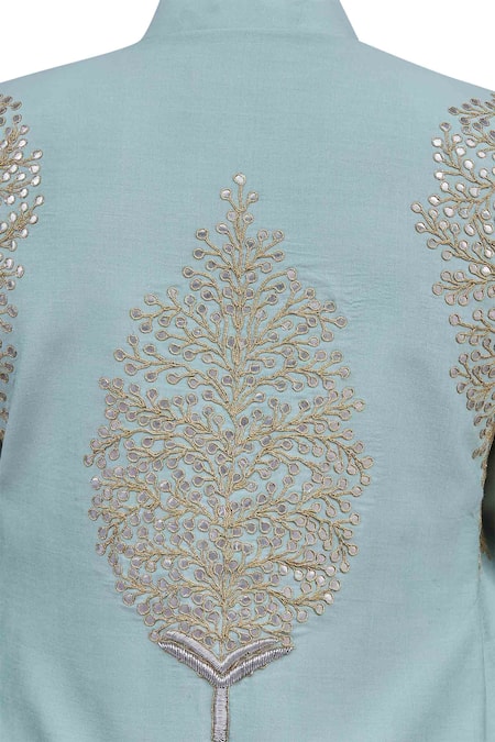 Gaurav Katta_Blue Silk Embroidered Sherwani_Online_at_Aza_Fashions