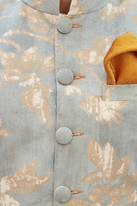 Gaurav Katta_Blue Suede Printed Sherwani_Online_at_Aza_Fashions