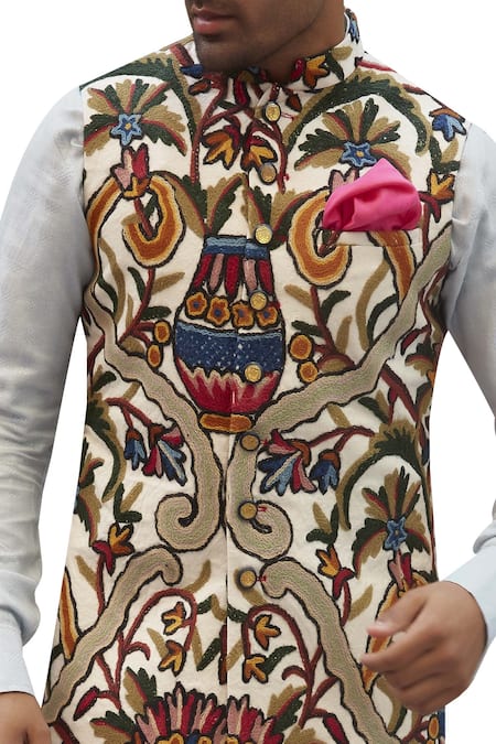 Gaurav Katta_White Cotton Embroidered Nehru Jacket_Online_at_Aza_Fashions