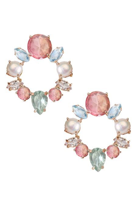Shop Atelier Mon Multi Color Crystals Studs at Aza Fashions Shop_Atelier Mon_Multi Color Crystals Studs_at_Aza_Fashions