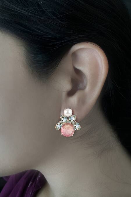 Shop Atelier Mon Multi Color Crystals Studs at Aza Fashions Shop_Atelier Mon_Multi Color Crystals Studs_at_Aza_Fashions