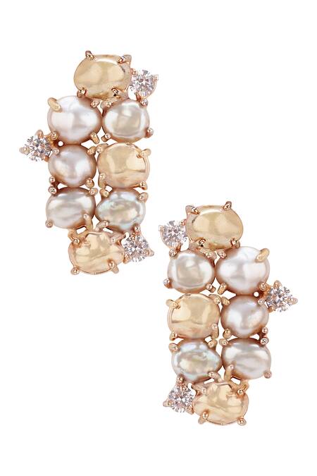 Shop Atelier Mon Gold Plated Crystals Bead Cluster Studs at Aza Fashions Shop_Atelier Mon_Gold Plated Crystals Bead Cluster Studs_at_Aza_Fashions