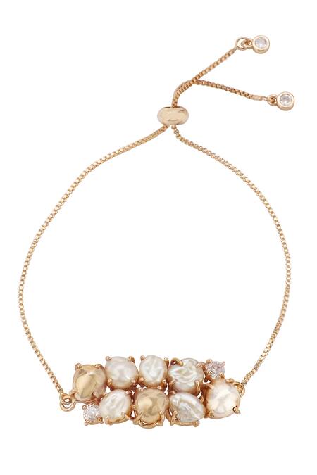 Shop Atelier Mon Gold Plated Pearls Crystal Bracelet at Aza Fashions Shop_Atelier Mon_Gold Plated Pearls Crystal Bracelet_at_Aza_Fashions