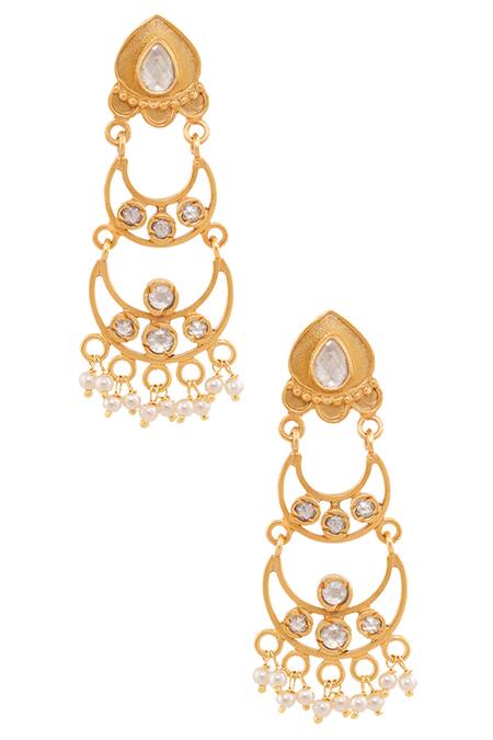 Shop Anita Dongre Gold Plated Crystal Aalia Dangler Earrings at Aza Fashions Shop_Anita Dongre_Gold Plated Crystal Aalia Dangler Earrings_at_Aza_Fashions