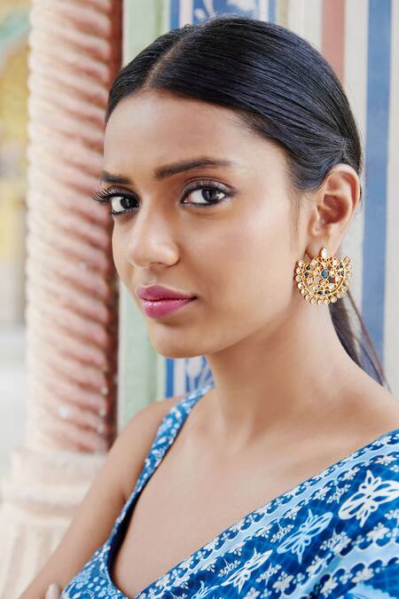 Shop Anita Dongre Gold Plated Crystal Aahna Earrings at Aza Fashions Shop_Anita Dongre_Gold Plated Crystal Aahna Earrings_at_Aza_Fashions